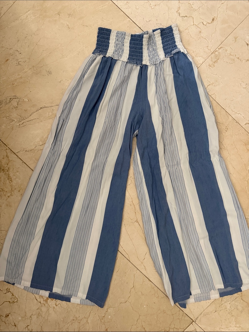 Women’s Blue and White Striped Wide-Leg Bottoms - boutique boho lounge pants